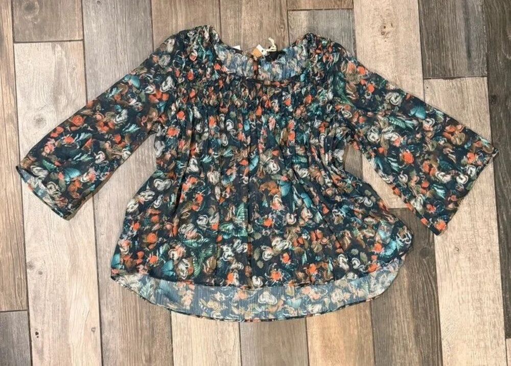 NWT Jessica Simpson Boho Butterfly Sheer Blouse Size L